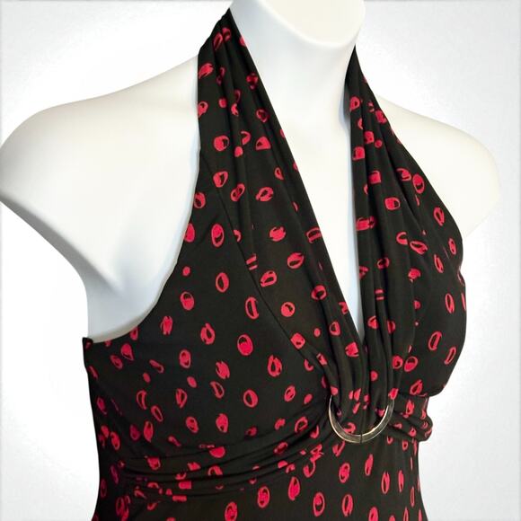 Vintage 90s My Michelle Halter Party Dress Sz Large Ruched Empire Glam Polka Dot - Picture 2 of 7